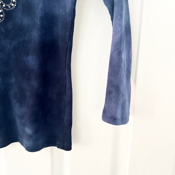 Suzie In The City Navy Blue Tie Dye White Cross Center Design Vtg Y2K Top Medium - Picture 5 of 10